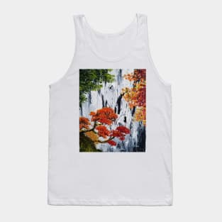 Waterfall Painting, Fall Foliage Art, Autumn Trees, Orange Leaves, Waterfall bag, fall tote, rustic decor, rustic charm Tank Top